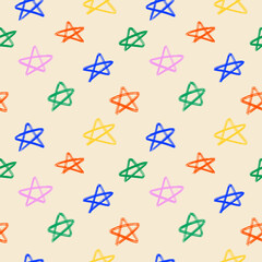 Vector seamless patterns with hand drawn abstract stars. Colorful cover, textile print. Minimal style.
