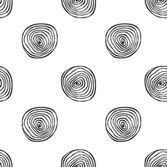 Vector seamless pattern with round hand drawn abstract shapes on white background. Cover, textile print. Minimal style.