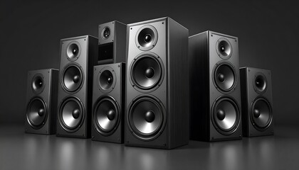 Home theater speakers, dark studio