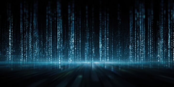 The Digital Matrix of Binary Code Illuminating a Futuristic Landscape