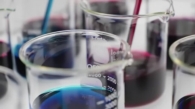 Colorful Liquids in Beakers A Chemistry Close-Up