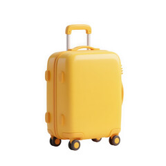 3d icon of a bright yellow rolling suitcase with a retractable handle, isolated on a transparent background, ready for travel and adventure
