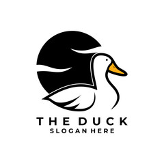 Duck logo design icon vector. Simple duck with sun logo design template