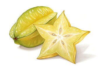 Fototapeta premium Flat Starfruit Slice with Minimal Background