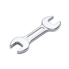 3d icon of shiny chrome double openended wrench tool isolated on transparent background for repair and maintenance