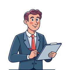 Business Leader Sketching Ideas on Digital Tablet – Creative Innovation, Business Planning, and Technology Concept Vector Illustration