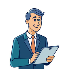 Business Leader Sketching Ideas on Digital Tablet &ndash; Creative Innovation, Business Planning, and Technology Concept Vector Illustration