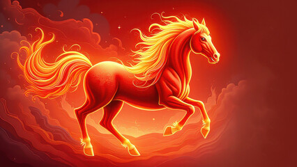Vibrant fiery red horse illustration for year of fire horse 2026 in eastern horoscope calendar