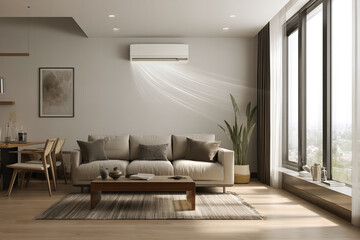 Clean air from the air conditioner. Waves of fresh clean air in the apartment	