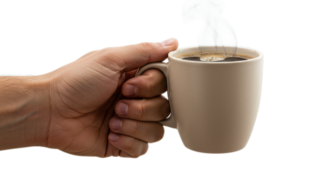 Hand holding hot coffee cup steaming coffee mug morning beverage caffeine drink coffee lover break time concept