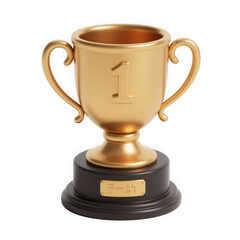 3d icon of golden trophy with the number one on it, symbolizing victory and achievement, isolated on transparent background