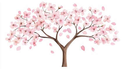 Fototapeta premium Delicate Cherry Blossom Tree in Full Bloom with Petals Falling