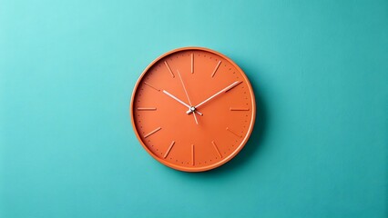 Modern Orange Clock on Teal Background: Time Management, Deadline Concepts, Minimalist Design Aesthetics for Office and Home.