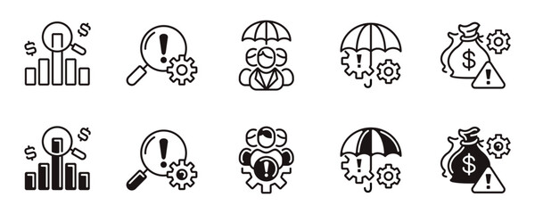 Fototapeta premium simple risk management safety protection icon line set finance assessment strategy warning alert gear control signs vector illustration