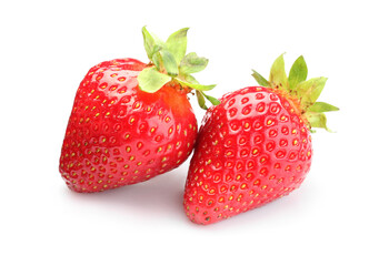 Two fresh ripe strawberries isolated on white
