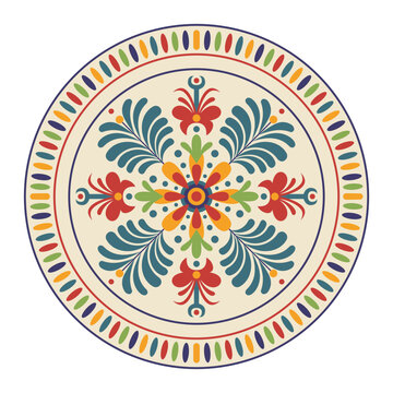 Vector ceramic plate with decorative and ornament pattern. Cultural object design on transparent background