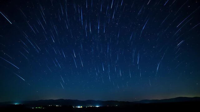 Meteors Streak Across Night Sky Above Mountains