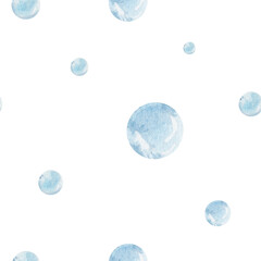 Seamless pattern of Abstract watercolor round background in soft blue tones. Water droplet. Hand drawn texture with smooth gradients and organic shapes