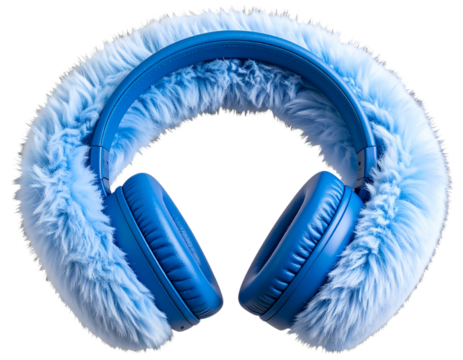 ed on transparent backgroCozy blue headphones with fuzzy ear cushions, isolated on transparent background for und for   