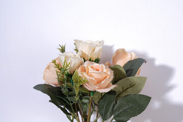 Close-up of a Beautiful Artificial Peach Rose Bouquet