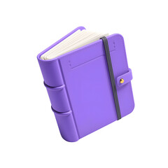 Purple hardcover journal with elastic closure isolated on transparent background