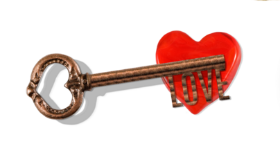 Symbol of love with a vintage key resting on a vibrant heart represents affection and connection between souls