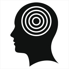 Silhouette of Human Head with Target Circles Inside Brain – Vector Concept Illustration Representing Focus, Mindfulness, Mental Clarity, Concentration, Cognitive Thinking, and Goal Setting