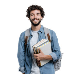 Happy Bearded Male Student Holding Books