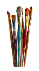 Fototapeta premium Set of Used Colorful Artist Paintbrushes Standing Upright