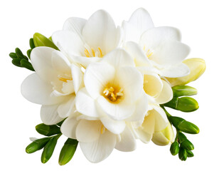 Fototapeta premium elicate white freesia flowers on a transparent background 
