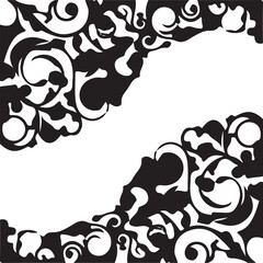 Intricate black and white swirls and flourishes border design