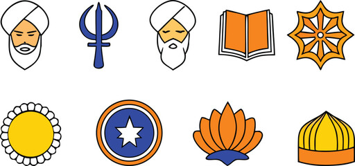 Guru Nanak Jayanti Illustration Set for Sikh Festival Design. Creative Artwork Set Honoring Guru Nanak Dev Ji Jayanti Celebration. Guru Nanak Jayanti Religious Illustration Pack for Cultural Projects