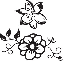Two stylized floral designs in black and white vector art