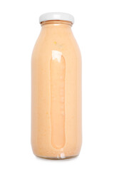 Superfood. Tasty smoothie in glass bottle isolated on white