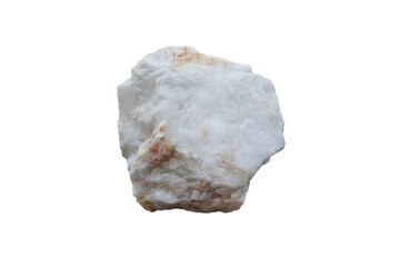 Mineral stone of white quartz isolated on white background.  Milky Quartz stone.         