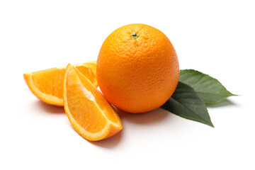 Whole and cut oranges isolated on white