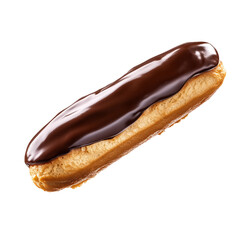 Delicious chocolate eclair pastry dessert isolated on white background sweet treat confectionery