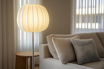Elegant floor lamp in a softly lit Scandinavian living room