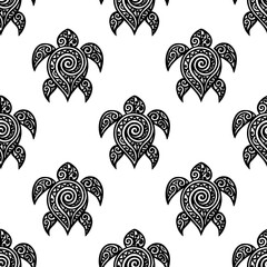 Maori tribal turtle seamless pattern, Turtle seamless pattern, tattoo turtle