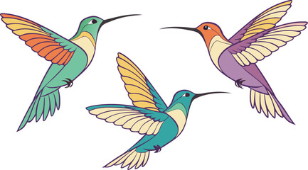 Obraz premium Beautiful tropical bird, hummingbird in isolated white background, watercolor illustration, Hummingbirds watercolor clipart set tropical birds flying green blue yellow orange illustration for wall art