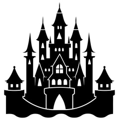 Obraz premium Majestic castle silhouette black vector white background