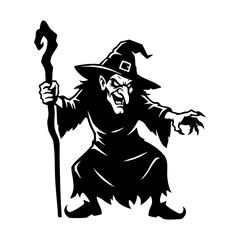 
Old Hag Witch Silhouette Vector Logo - Scary Traditional Halloween Mascot Character Design