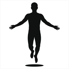 Silhouette of Man Floating in Air, Levitation, Spiritual Awakening, Meditation, Freedom, Mindfulness, Human Figure Isolated on White Background, Balance, Peace, Yoga, Tranquility, Inner Strength