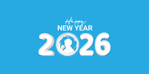 Happy New Year 2026 Number logo drinking milk Children food social media banner poster cover design concept, Vector illustration, Milk splash new year banner web post	