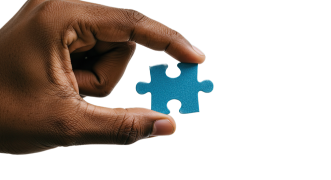 Hand holding puzzle piece, business solution concept, problem solving, teamwork, strategy, connection, idea