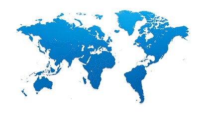 Fototapeta premium World map, blue filled continents, white background