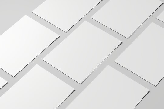 A4 clean paper mockup isolated on grey background. Blank portrait A4 mock up. 3D illustration.