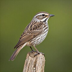 Redwing Thrush Perched on Wooden Post