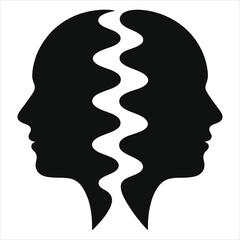 Two Silhouettes Facing Opposite Directions, Separated by a Wavy Line.