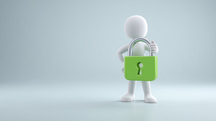 ビジネス資料で人物が開いたロック示す